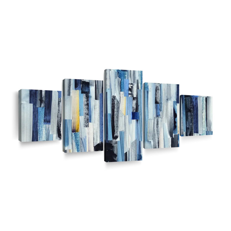 «Striped Blue Abstract Wall Art», reproduction d'art sur toile, H 92 po x l 42 po x P 1,25 po