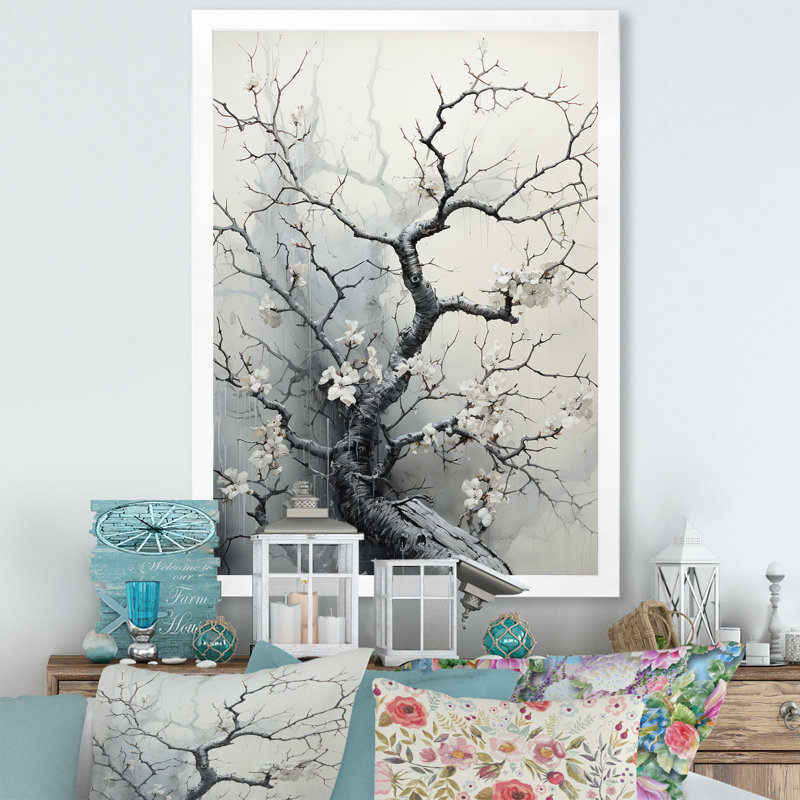 Danse de l'ombre monochrome arbre I - impressions murales florales et botaniques, H 40 po x l 30 po x P 1,5 po