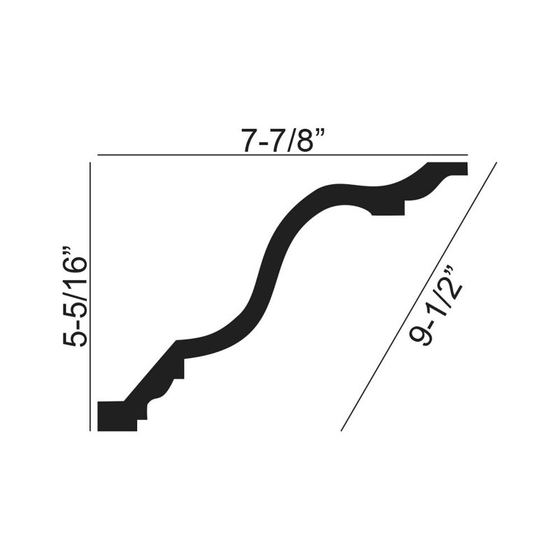 Moulure couronnée en polyuréthane 7-7 / 8 po x 5-5 / 16 po x 6 po
