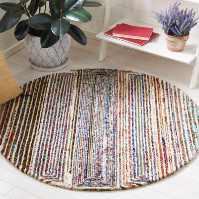Nantucket Hand Tufted Wool/Cotton Geometric Rug in Brown/Pink/Blue