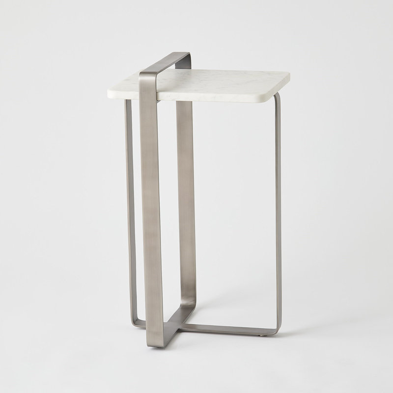 Marble Top End Table, White/Gray