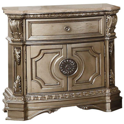 Mazon 29"" Champagne One Drawer Faux Marble And Solid Wood Nightstand With Storage -  House of HamptonÂ®, F5E0B04795D340CAA261D2129B73CD3D