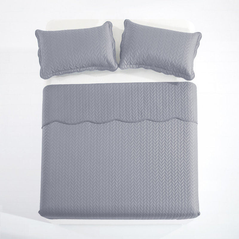 Microfiber Embossed Bedspread Set, Silver, King Bedspread + 2 King Shams