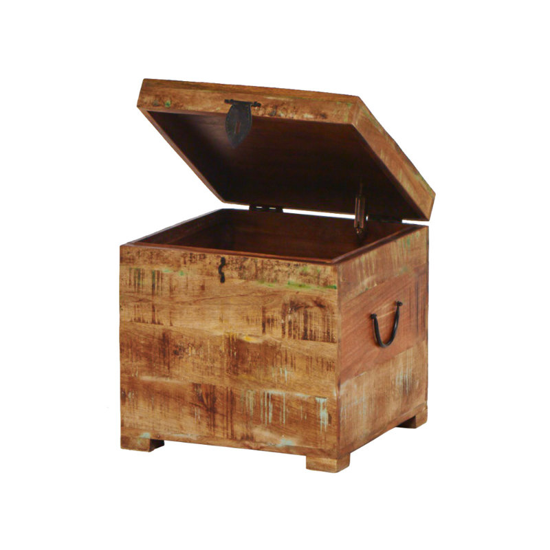Reclaimed solid wood trunk with iron handles and latch