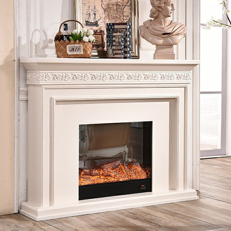 Foyer électrique en bois massif beige, Beige