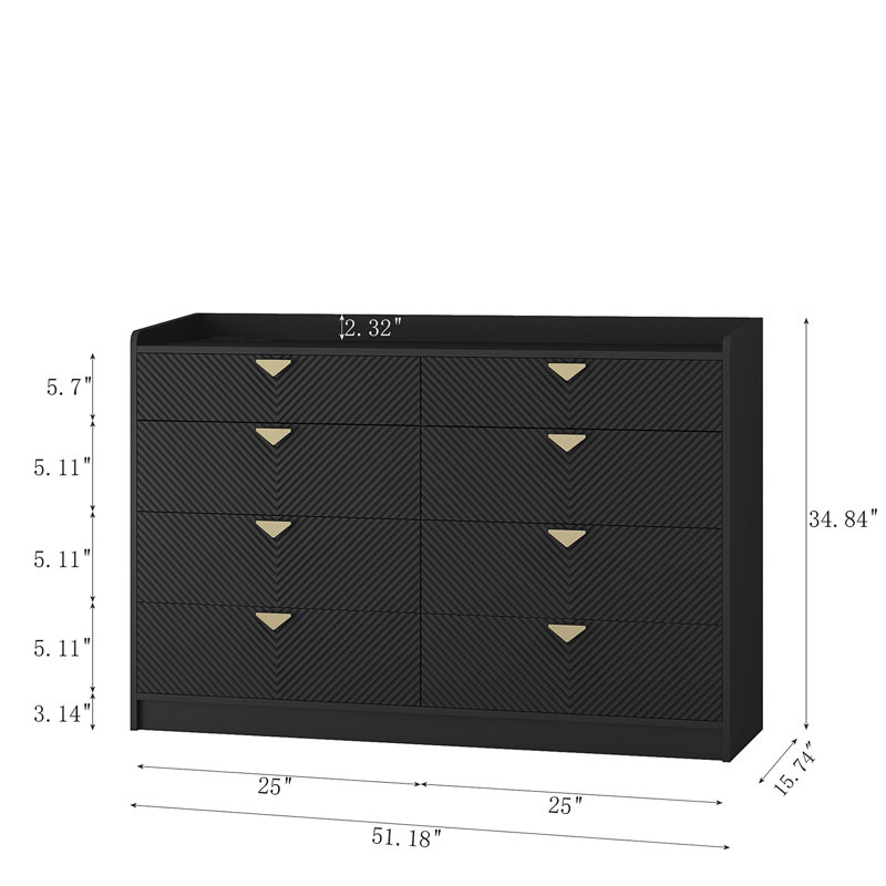 Commode double 8 tiroirs pour chambre à coucher avec commode à DEL moderne, commode