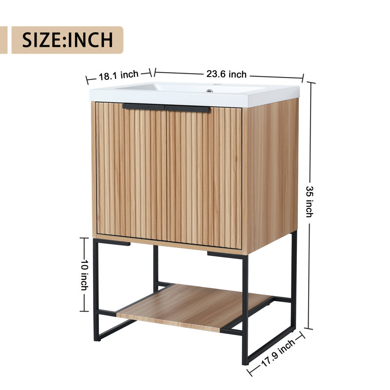Ensemble de meuble-lavabo simple 24 po Dejana, Brun pâle, Noir mat
