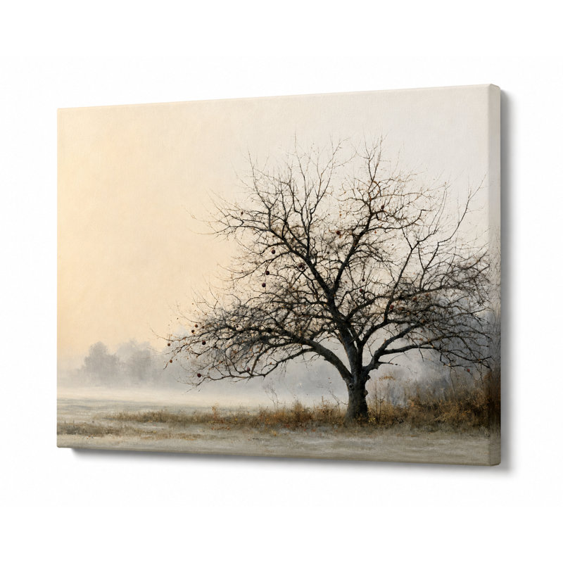 Chêne solitaire noir beige, paysage d'hiver enveloppé Ingwer, 36" W x 24" H x 1.5" D