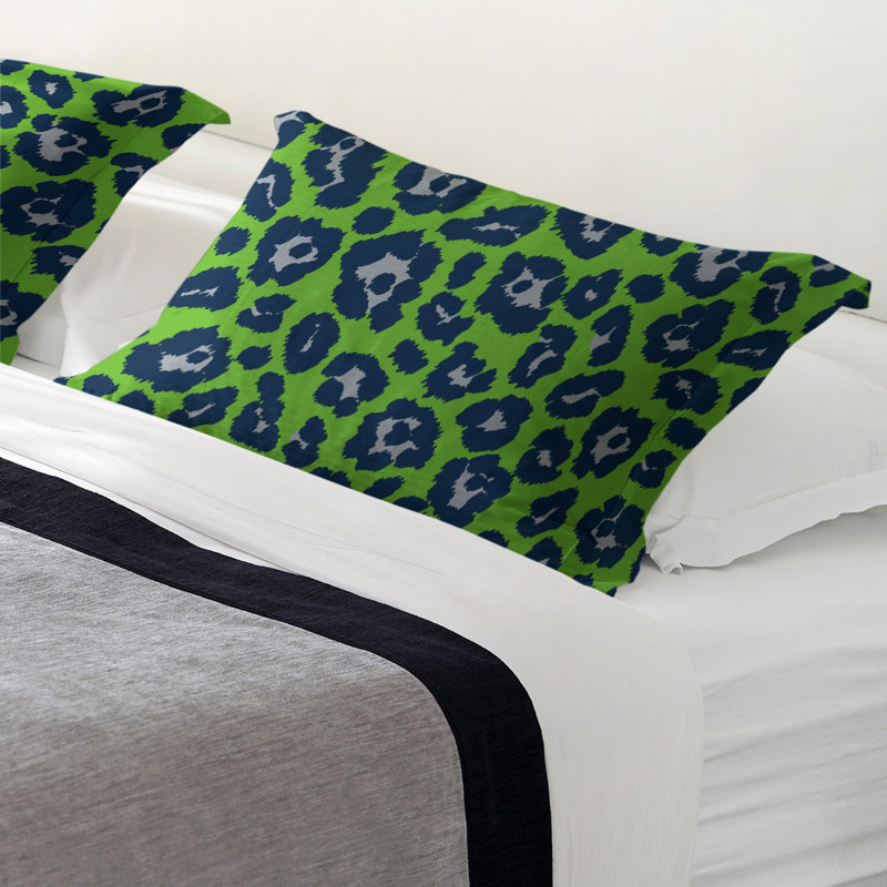 Taie décorative à imprimé léopard à imprimé léopard Seattle, Microfibre, Standard, Vert / noir / gris