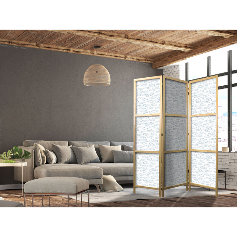 171cm H Solid Wood Folding Room Divider, 171cm H x 135cm W x 1.2cm D, 3