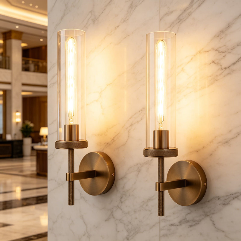 Ensemble de 2 appliques murales pour meuble-lavabo de 19,5 pouces en bronze moleté avec tube en verre transparent Micstar