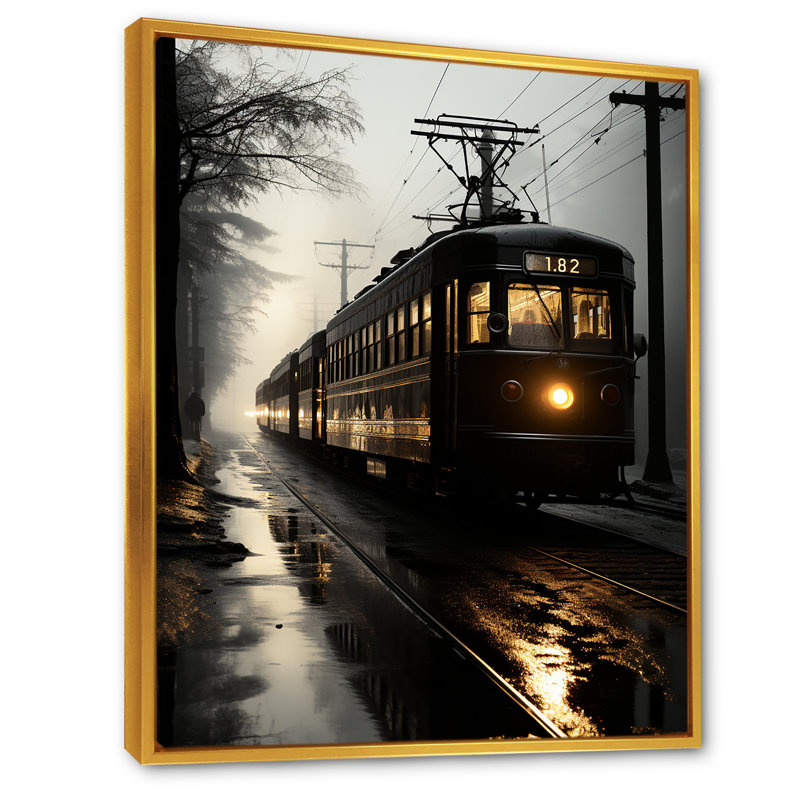Train in the Dusk Charm in Winter - Train, art mural sur toile, H 40 po x l 30 po, Cadre flottant doré