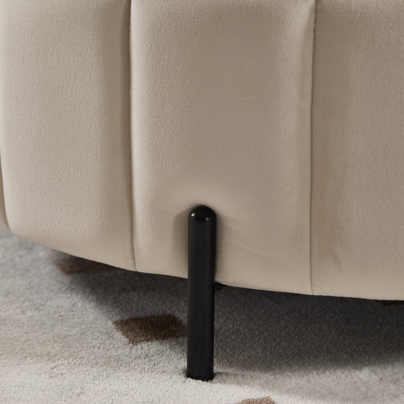 Upholstered  Storage Ottoman, Beige Velvet