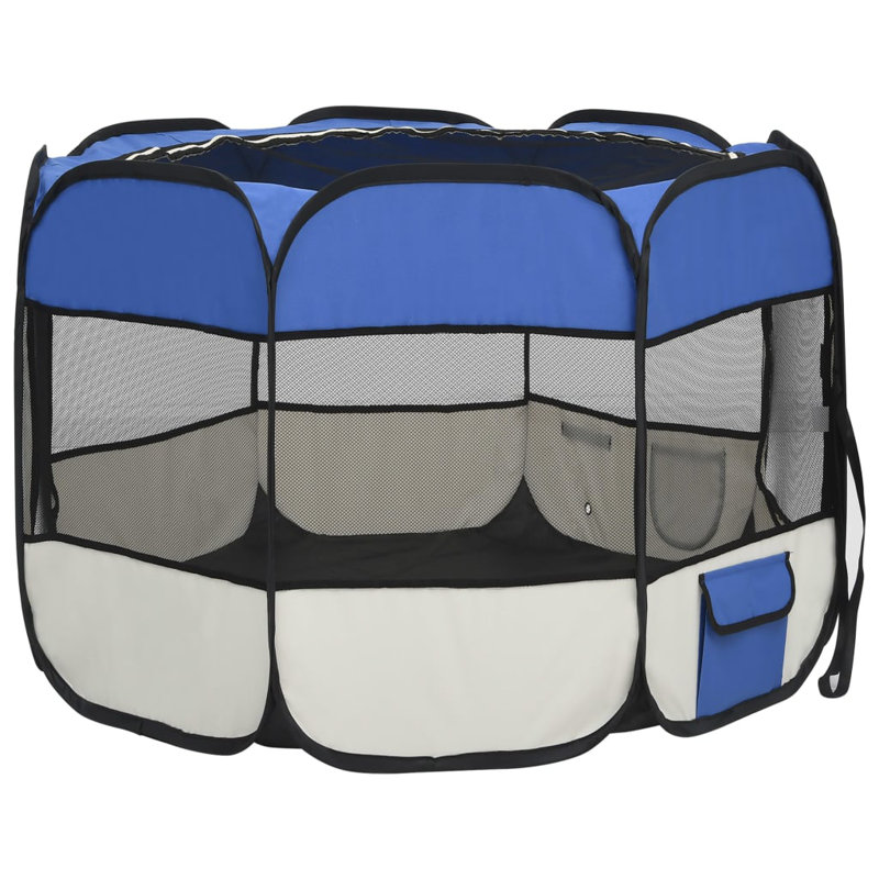 Enclos d'exercice en tissu, H 22,8 po x l 35,4 po x P 35,4 po, Bleu/crème