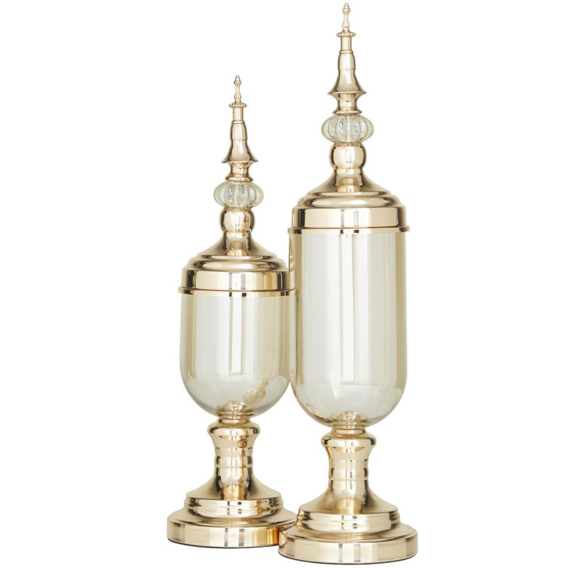 Gold Metal Living Room Decorative Jars with Finial Lids