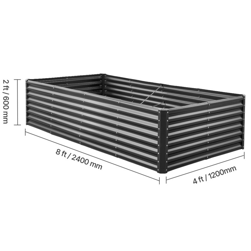 Raised Garden Bed, 60cm H x 240cm W x 120cm D, Grey