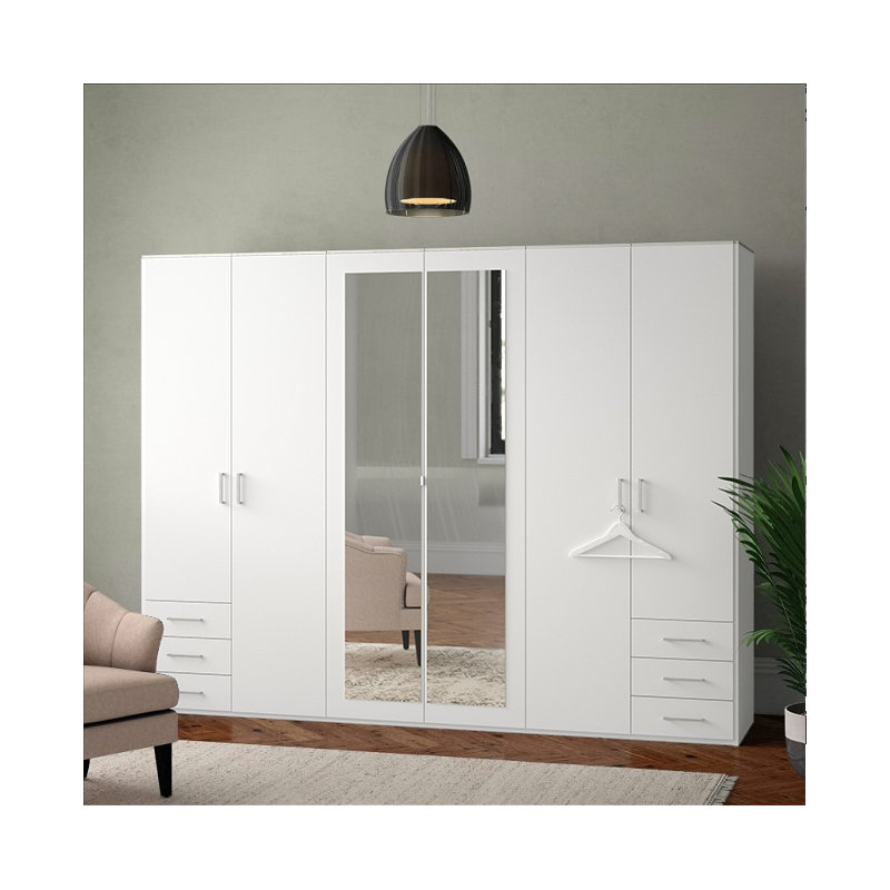 Adrik 6 Door Manufactured Wood Wardrobe, White