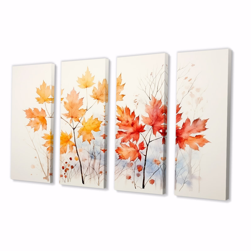 «Yellow I», feuilles d'automne jaunes et oranges - Érable arbre, 4 pièces, H 32 po x l 64 po