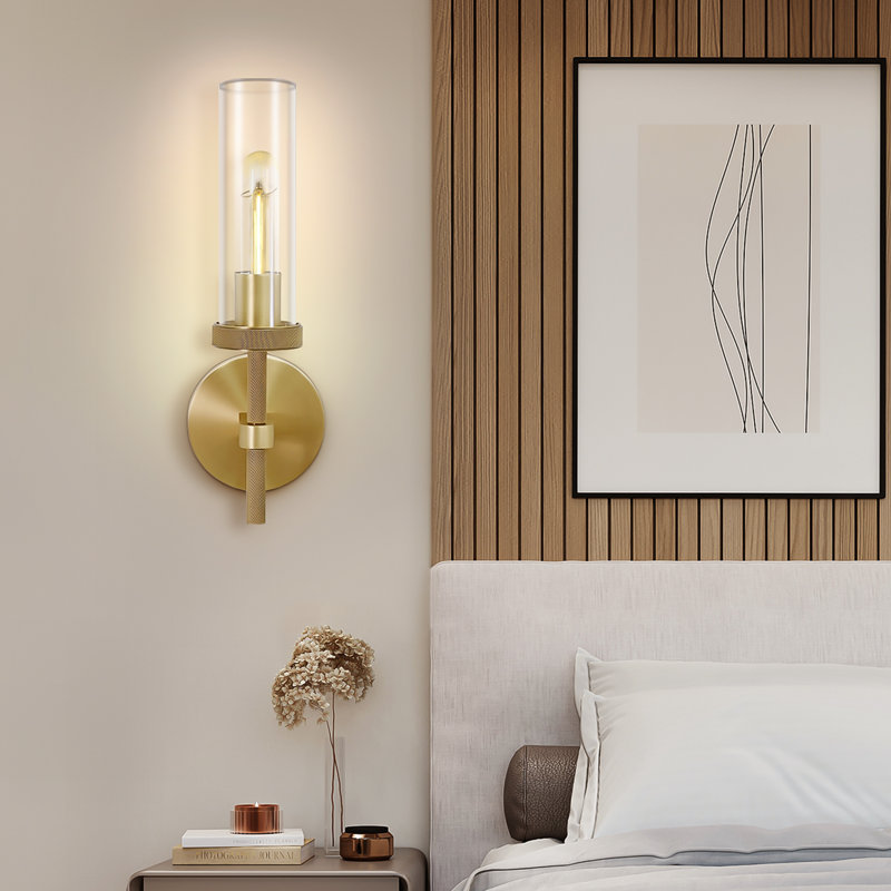 Appliques murales modernes en laiton à 1 lumière à intensité variable avec verre cylindrique