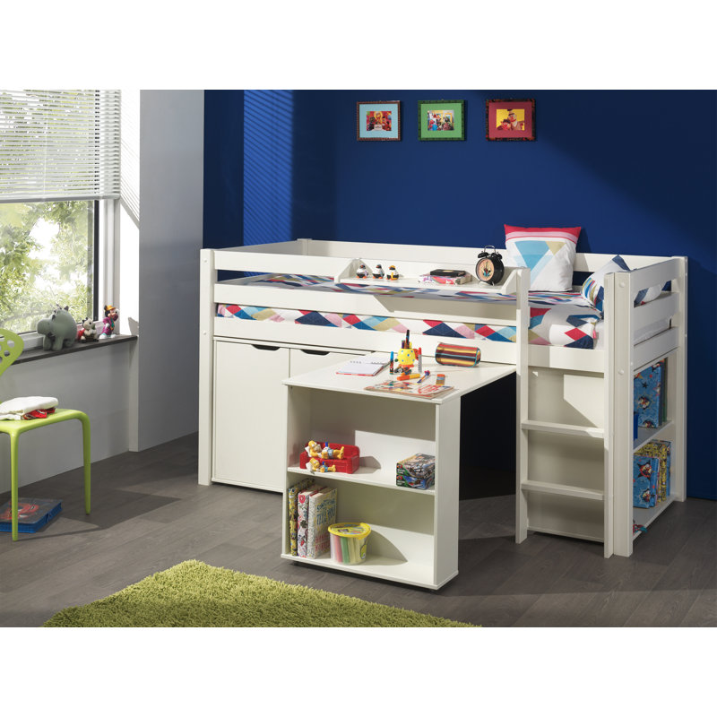 Edwards European Single (90 X 200 Cm) Loft Bed with Built-in Ladder Included, White