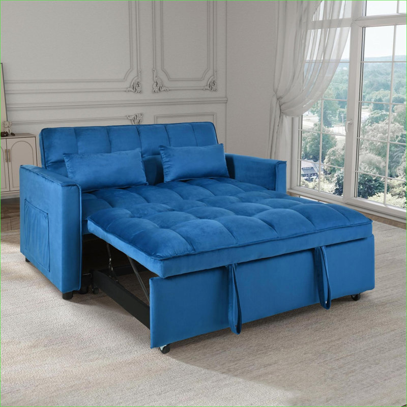 Canapé-lit convertible 3 en 1 canapé-lit, dossier réglable moderne pour le bureau à domicile | Bleu ciel | Velours