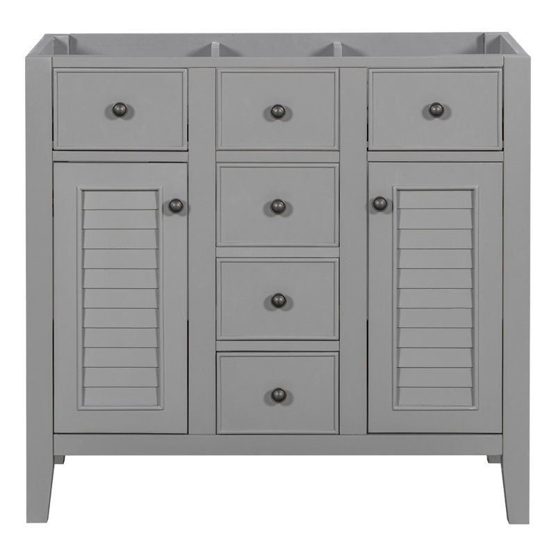 Meuble-lavabo de salle de bain sans lavabo, base d'armoire seulement, deux armoires et cinq tiroirs, Gris