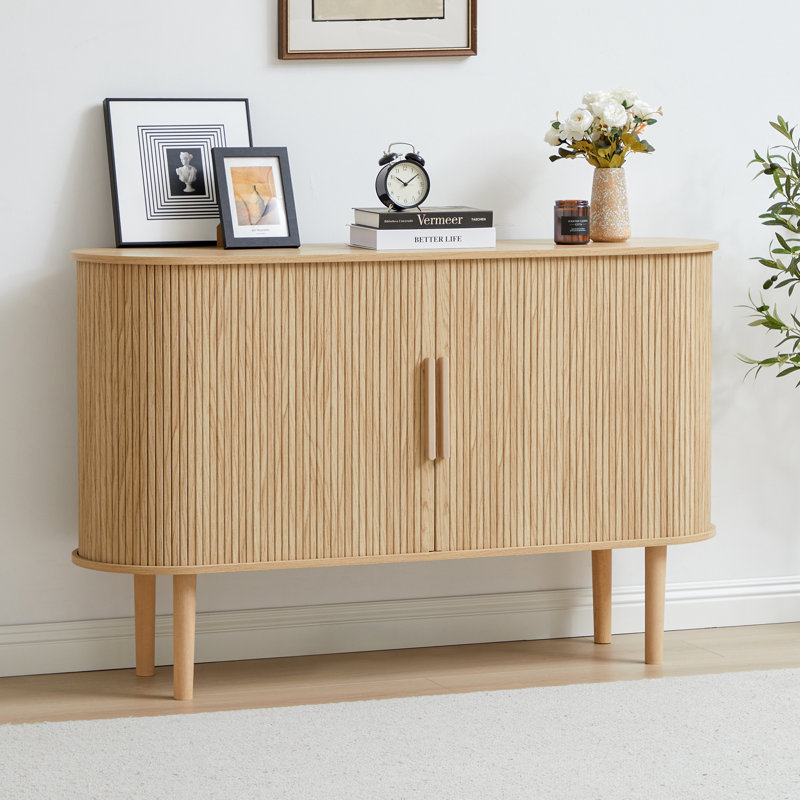 Sideboard Buffer Cabinet with Fluted Slide Doors, Natural