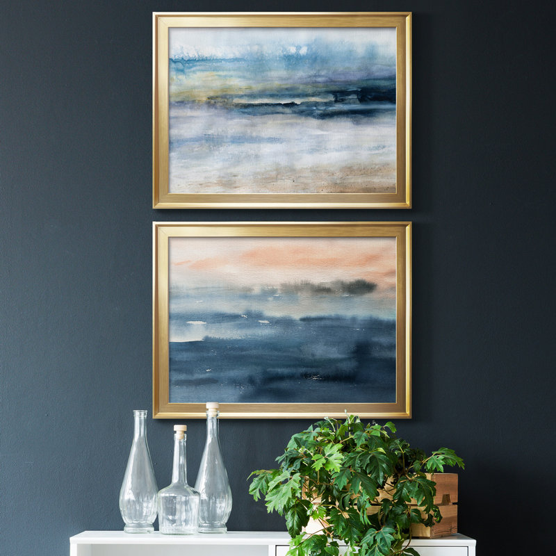 Vent et eau - Ensemble de 2 reproductions d'art sur toile encadrées, H 37 po x l 24,5 po x P 1,5 po, Or, Pas de tapis