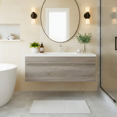 Ensemble de meuble-lavabo mural simple 42 po avec plateau en marbre Arlie