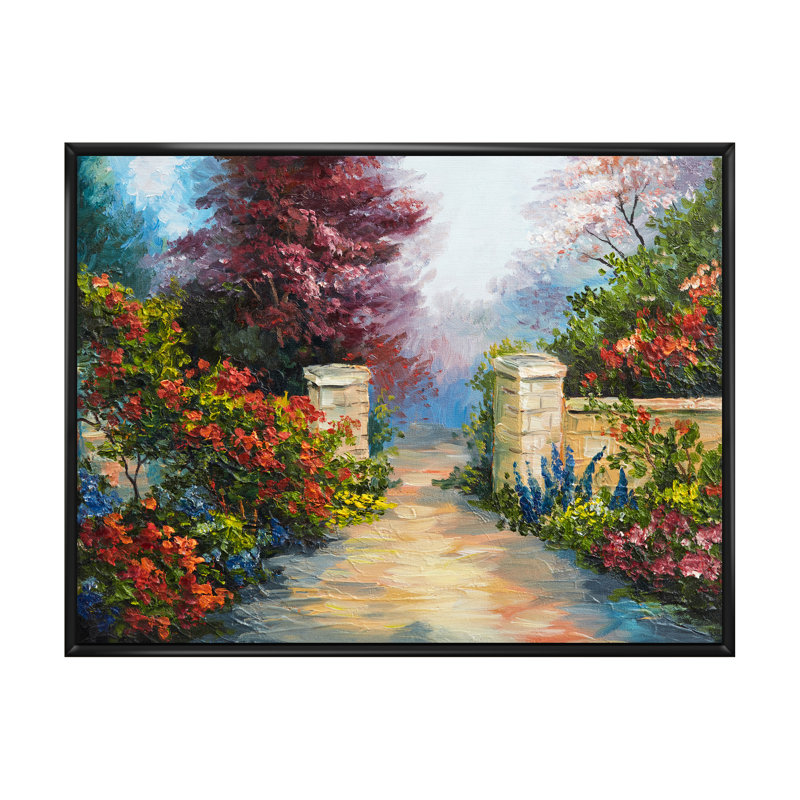 Fleurs colorées dans la maison méditerranéenne XIII - reproduction de cadre flottant sur toile, H 24 po x l 36 po x P 1 po