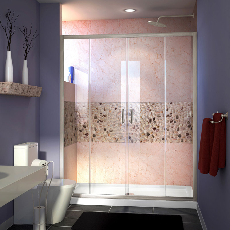Visions 56" W x 72" H Double Sliding Semi-Frameless Shower Door, Brushed Nickel