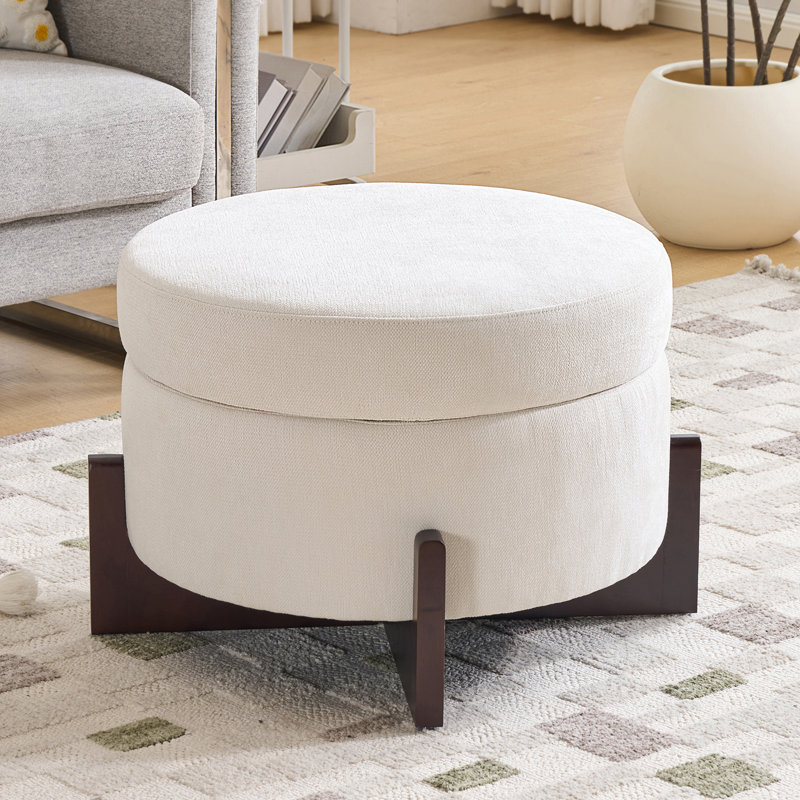 Repose-pieds rond avec rangement de 26 pouces, repose-pieds rembourré en chenille moderne avec rangement, table basse avec repose-pieds amovible, tabouret avec repose-pieds pour le salon et la chambre à coucher (beige)