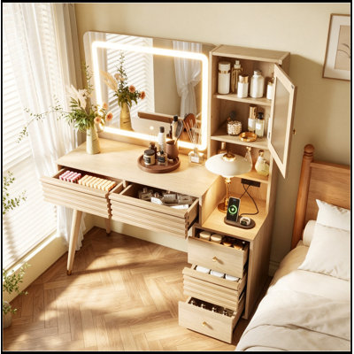 Bureau de maquillage avec miroir lumineux et 5 tiroirs