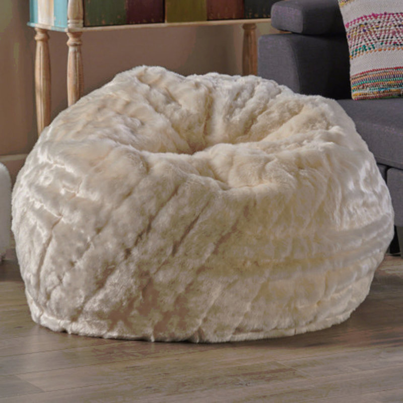 Modern 3 Foot Faux Fur Bean Bag  White Color