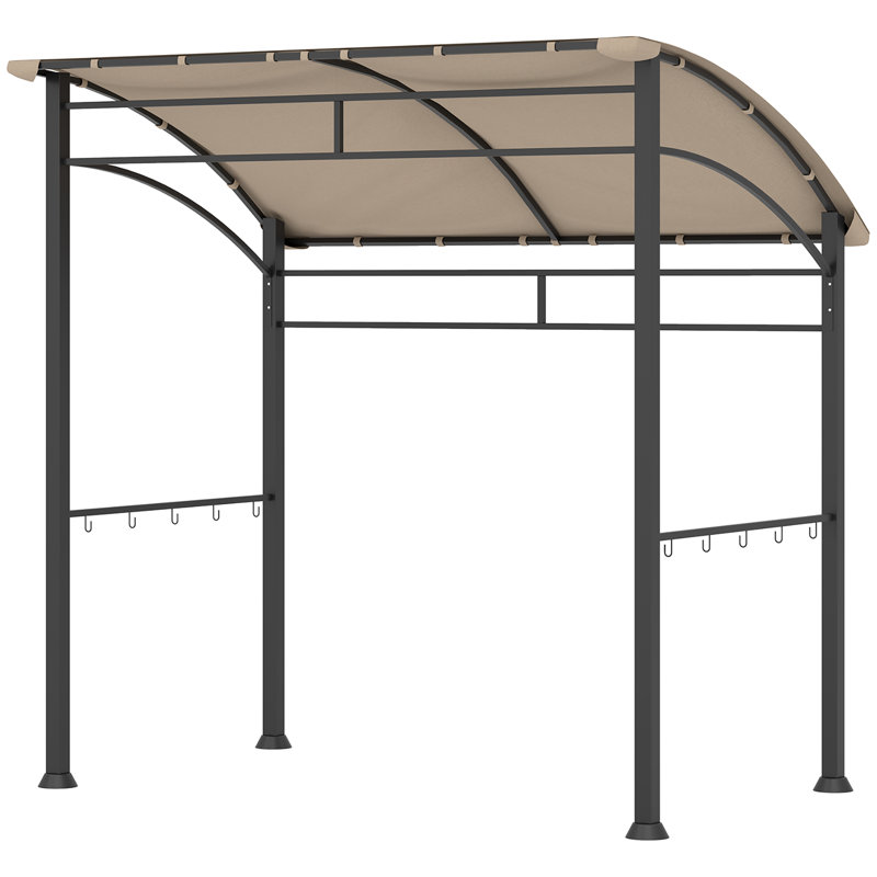 2.2 X 1.5m Khaki Bbq Grill Gazebo, Curved Water Resistant Canopy Outdoor Cooking Shelter With Metal Frame And 10 Tool Hooks
