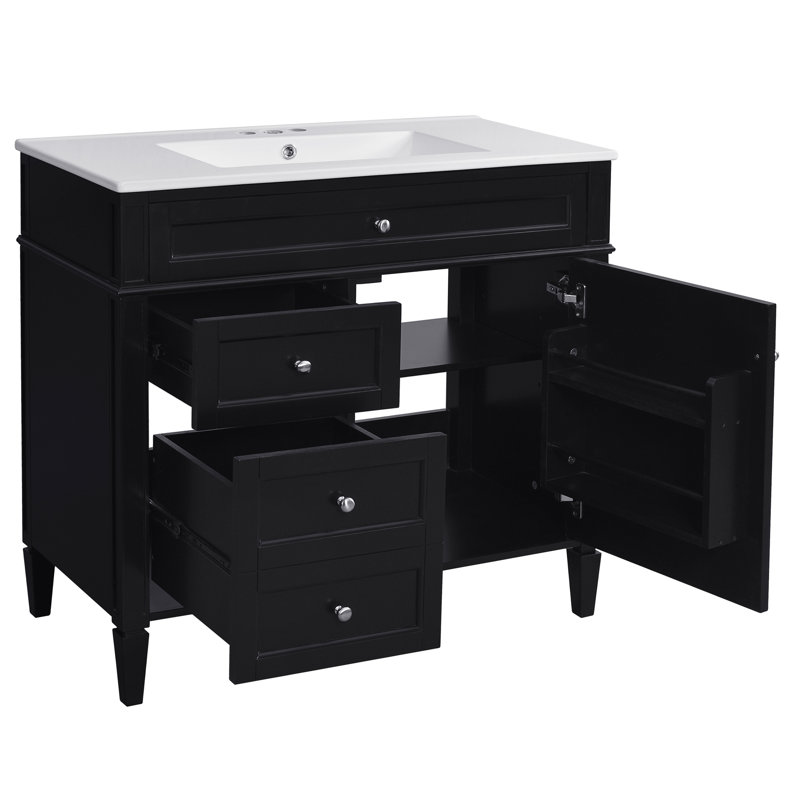 Armoire de rangement pour salle de bain à 4 tiroirs - Meuble-lavabo noir spacieux et fonctionnel, Noir