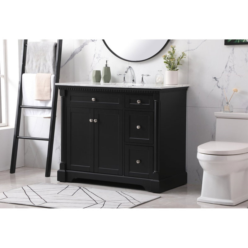42'' Single Bathroom Vanity with Marble Top, Black