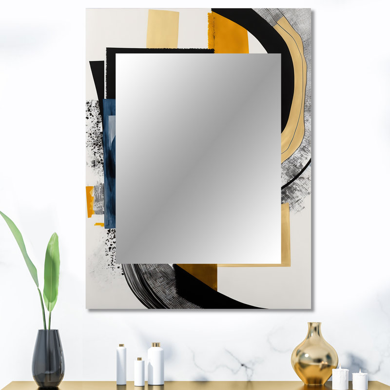 Glam doré et noir Expression I - miroir mural spirales abstraites, miroir décoratif noir, impression d'art en métal