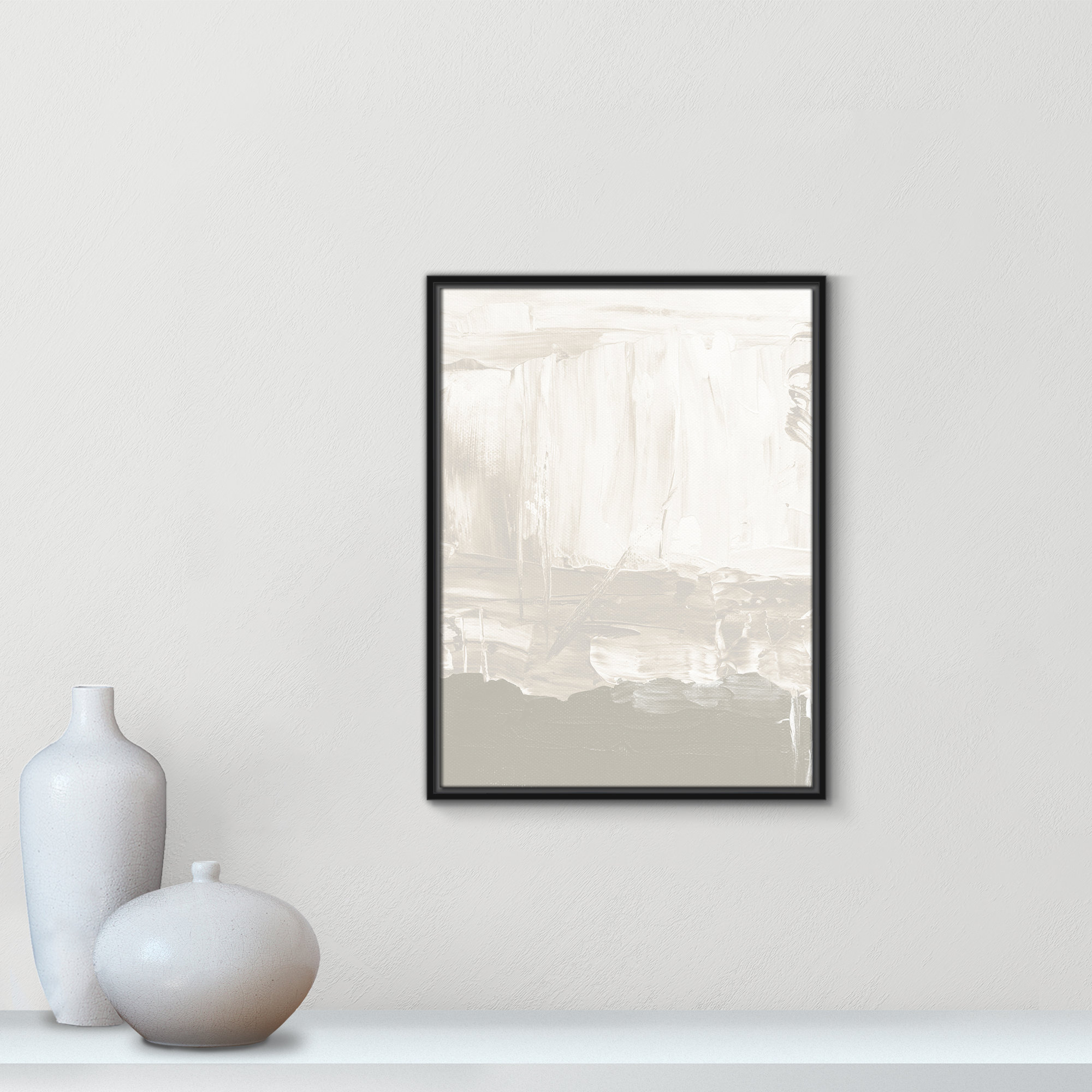 Taupe Abstract - Floater Frame Print on Canvas, 25.5" H x 19.5" W, Black