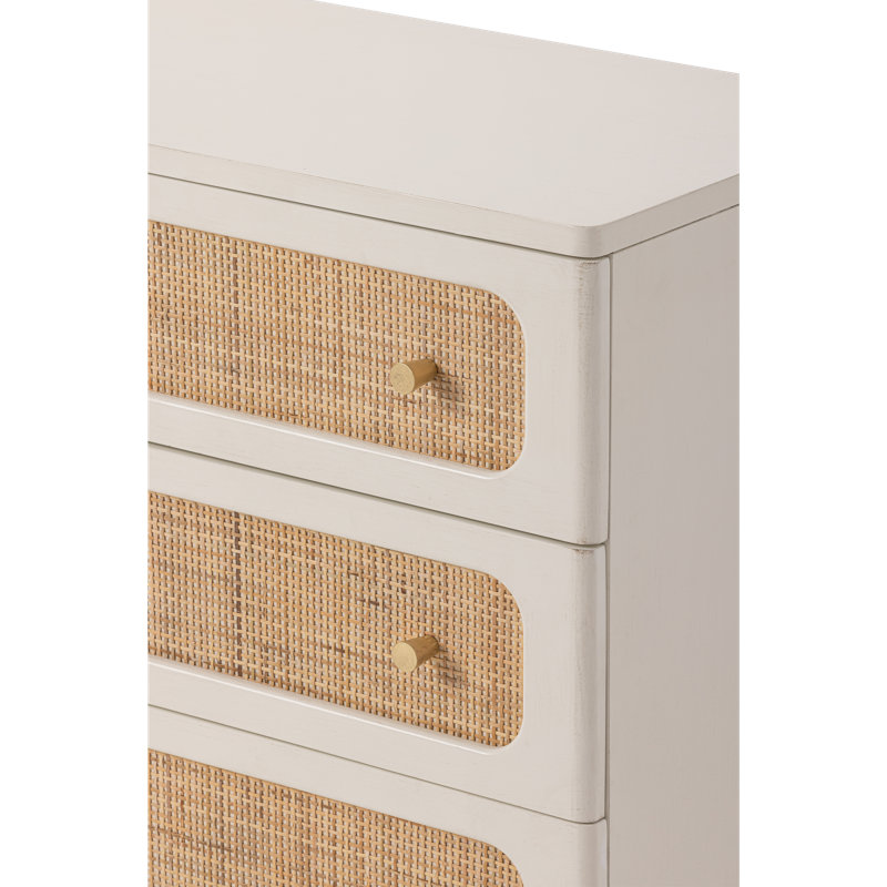 Okkra Modern Farmhouse 3-Drawer Woven Chest, White/Gold