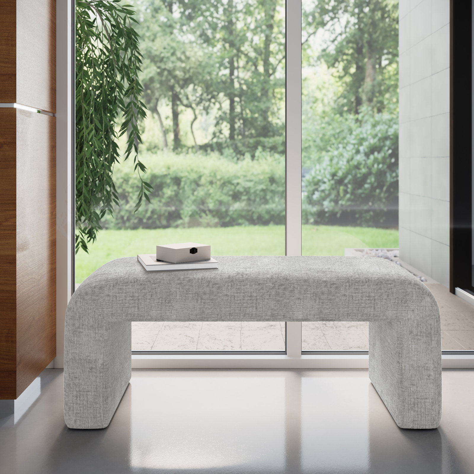 Diedrick Bench, 19" H x 48" W x 19" D, Gwen Gray Microsuede
