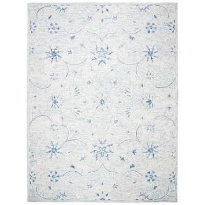 Dasheil Floral Handmade Flatweave Wool Light Blue/Ivory Area Rug