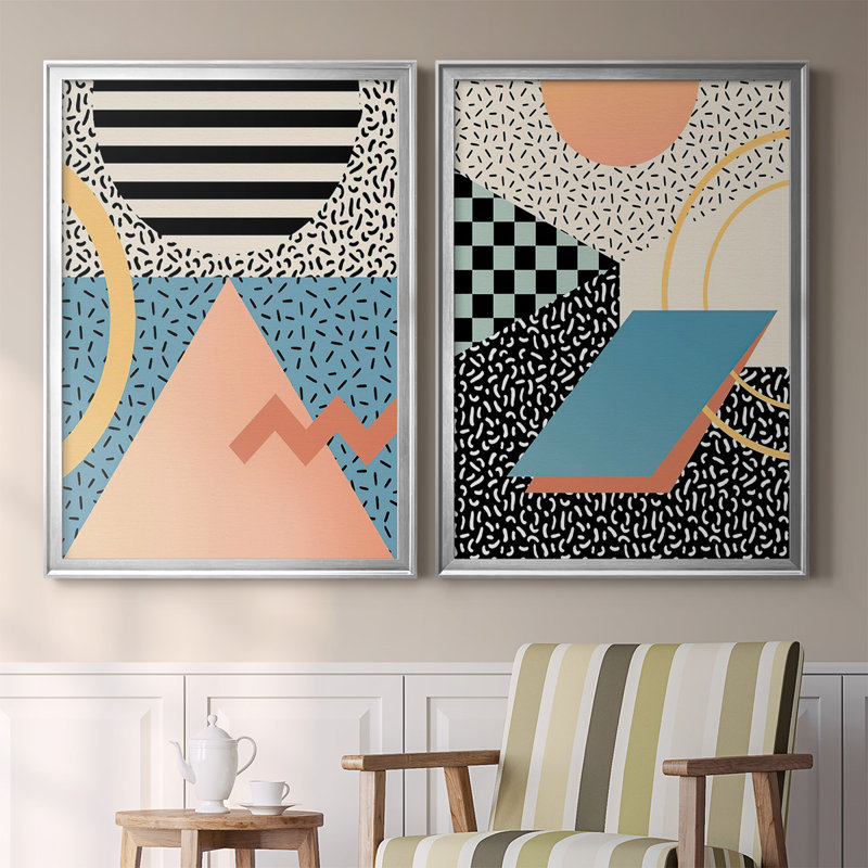 Moderne Memphis I, toile encadrée de qualité supérieure - prête à être accrochée, H 41,25 po x l 61 po x P 1,25 po, Argent