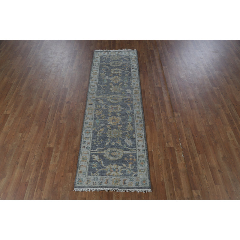 Tapis de couloir indien en laine ardoise Oushak 3 x 8