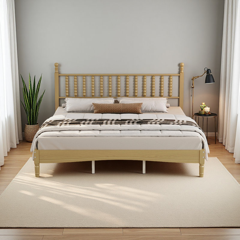 Lit plateforme en bois avec tête de lit en forme de gourde, lit plateforme de style rétro avec support à lattes en bois