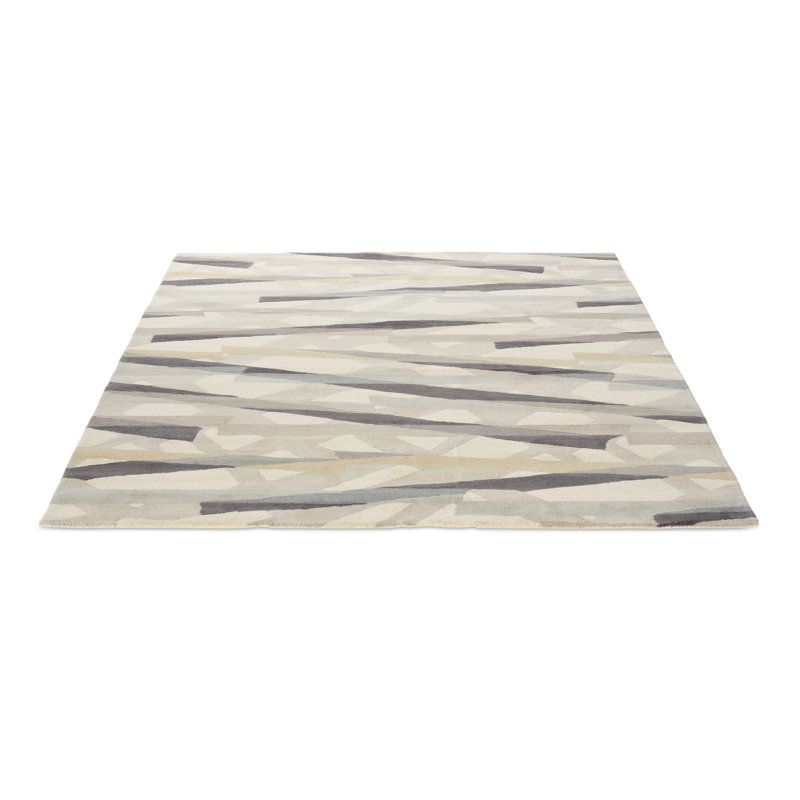 Diffinity Wool Abstract Area Rug in Light Gray/Dark Blue/Light Yellow, Rectangle 4'7" x 6'7"
