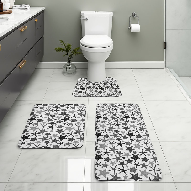  Tapis de salle de bain gris foncé 3 pièces en U et tapis rectangulaires noir gris blanc