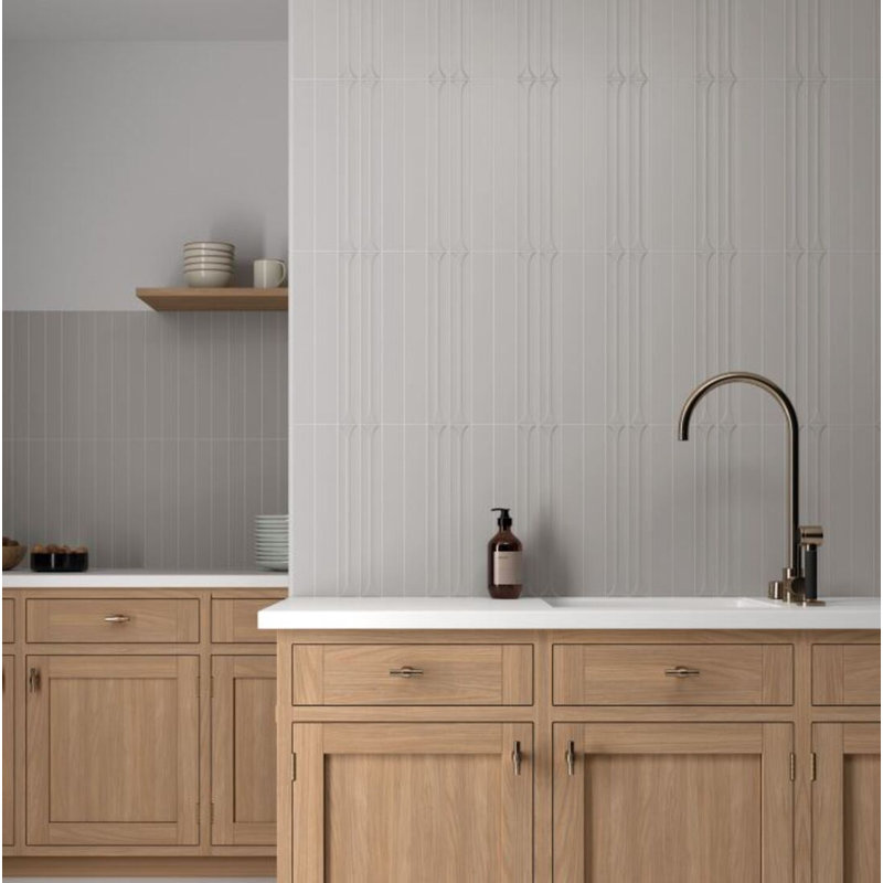 Glazed Textured And Patterned Ceramic Field Tile, Gray
