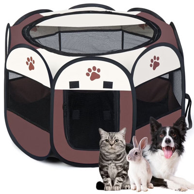 Parc portable octogonal portable pour chiens et chats - Tissu Oxford durable, fermeture à glissière amovible, idéal pour les activités intérieures et extérieures, les voyages et le camping