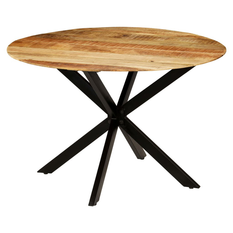 Vinci Round Solid Wood Top Metal Base Dining Table, Oak